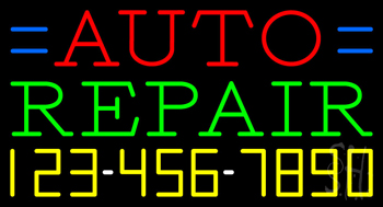 Auto Repair With Phone Number Neon Sign