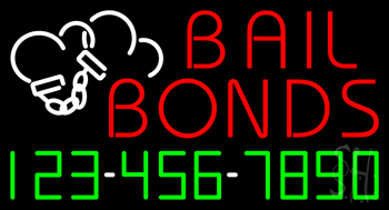 Red Bail Bonds With Phone Number Neon Sign