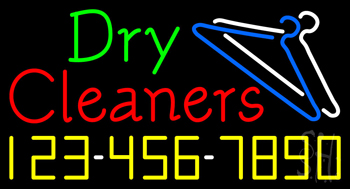 Dry Cleaners With Phone Number Logo Neon Sign