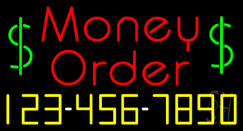 Red Money Order With Phone Number Neon Sign