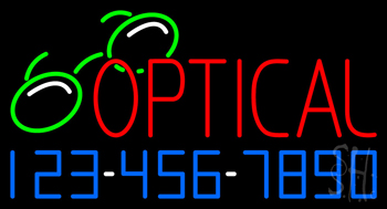 Red Optical With Phone Number Neon Sign