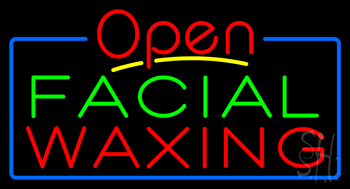 Open Green Red Facial Waxing Blue Border Neon Sign