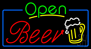 Green Open Beer Red Neon Sign