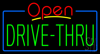 Red Open Green Drive Thru Neon Sign