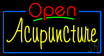 Red Open Acupuncture Blue Border Neon Sign