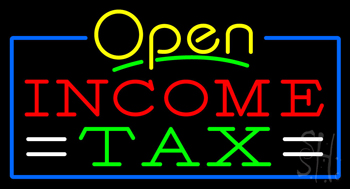 Yellow Open Income Tax Neon Sign