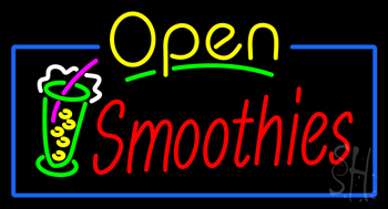 Yellow Open Smoothies With Glass Neon Sign
