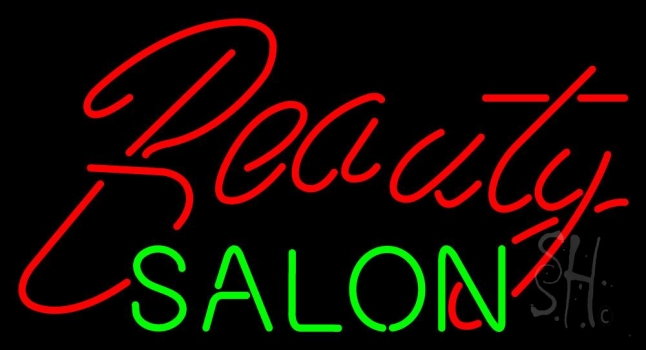 Cursive Red Beauty Salon Green Neon Sign
