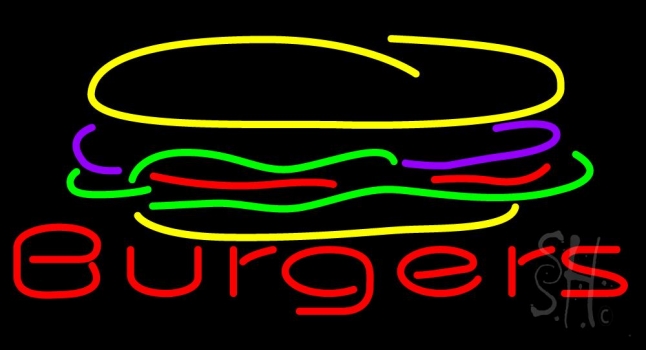 Burger Logo With Burgers Neon Sign