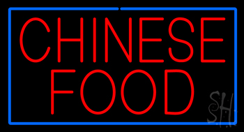 Red Chinese Food With Blue Border Neon Sign
