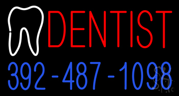 Red Dentist With Phone Number Neon Sign