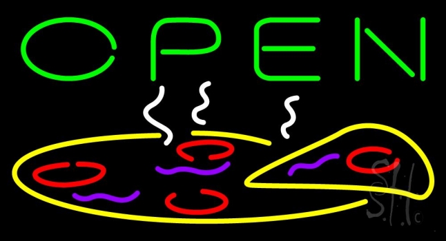 Green Open Pizza Neon Sign