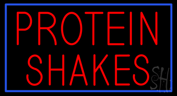 Red Protein Shakes With Blue Border Neon Sign