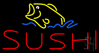 Red Sushi With Fish Logo Neon Sign