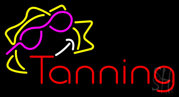 Red Tanning With Sun Logo Neon Sign