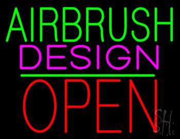 Airbrush Design Block Open Green Line Neon Sign