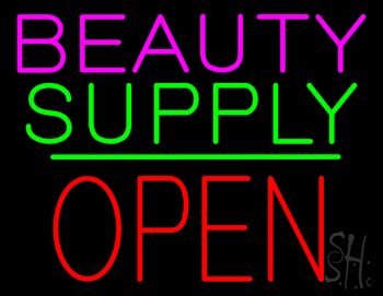 Beauty Supply Block Open Green Line Neon Sign