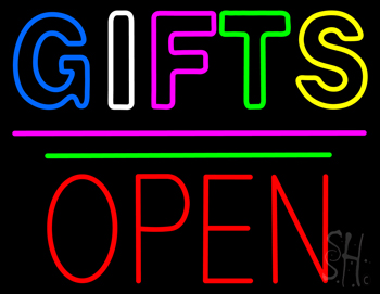 Gifts Block Open Pink Line Neon Sign