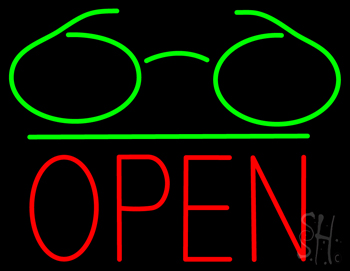 Glasses Logo Block Open Green Line Neon Sign