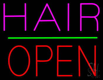 Hair Block Open Green Line Neon Sign