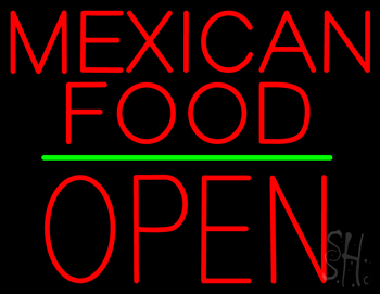 Mexican Food Block Open Green Line Neon Sign