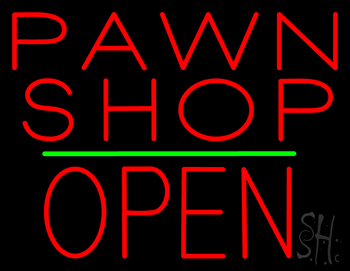 Pawn Shop Block Open Green Line Neon Sign