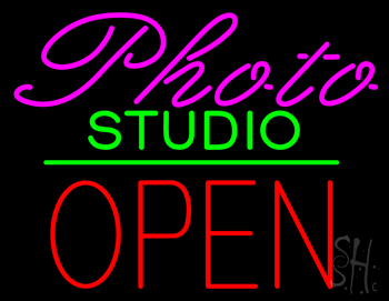 Photo Studio Open Green Line Neon Sign