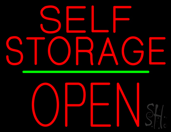 Self Storage Open Block Green Line Neon Sign