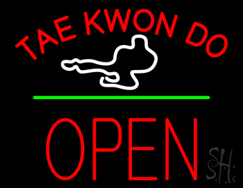 Tae Kwon Do Logo Block Open Green Line Neon Sign