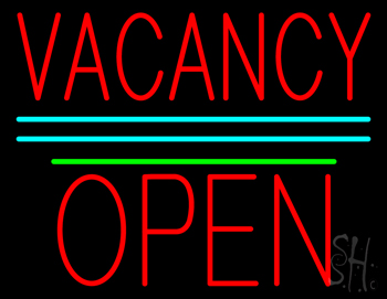 Vacancy Block Open Green Line Neon Sign