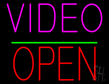 Video Open Block Green Line Neon Sign
