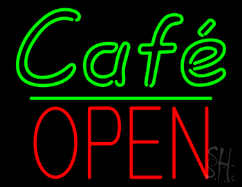 Cafe Block Open Green Line Neon Sign