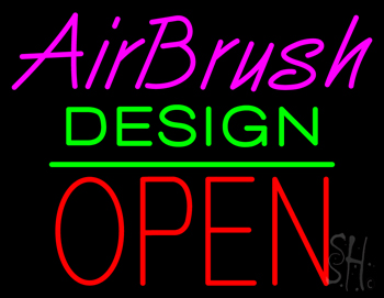 Airbrush Design Block Open Green Line Neon Sign