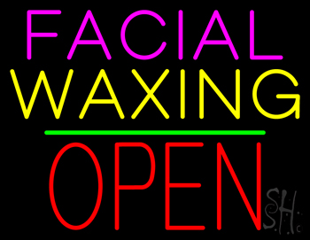 Facial Waxing Block Open Green Line Neon Sign