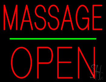 Red Massage Block Open Neon Sign