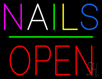 Nails Block Open Green Line Neon Sign