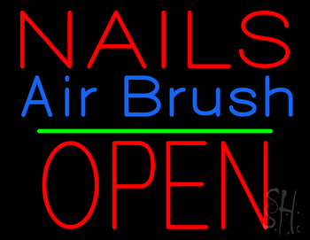Nails Airbrush Block Open Green Line Neon Sign