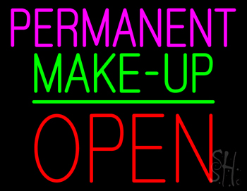 Permanent Make Up Block Open Green Line Neon Sign