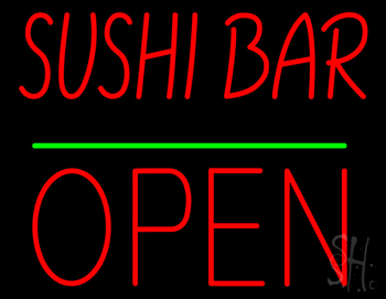Sushi Bar Block Open Green Line Neon Sign