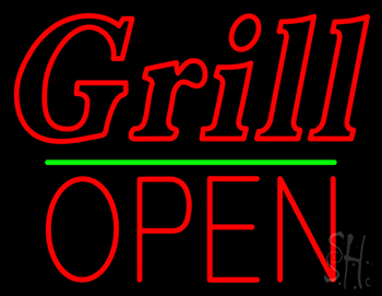 Grill Block Open Green Line Neon Sign