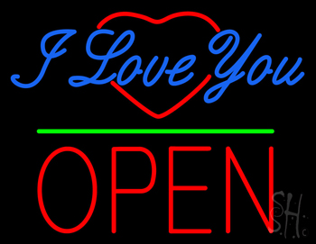 I Love You Logo Block Open Green Line Neon Sign