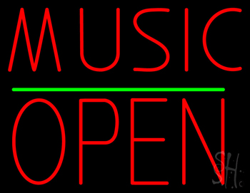 Music Open Block Green Line Neon Sign