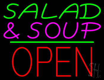 Salad And Soup Block Open Green Line Neon Sign