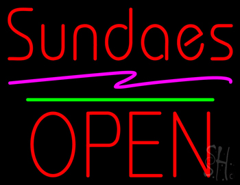 Red Sundaes Block Open Green Line Neon Sign
