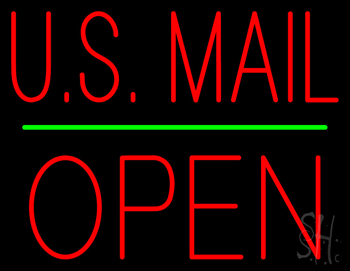 Us Mail Block Open Green Line Neon Sign