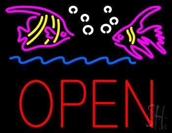 Fish Logo Block Open Neon Sign