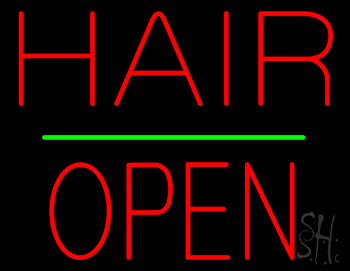 Hair Block Open Green Line Neon Sign