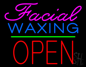 Cursive Pink Facial Waxing Block Red Open Neon Sign