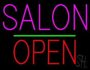 Salon Block Open Green Line Neon Sign