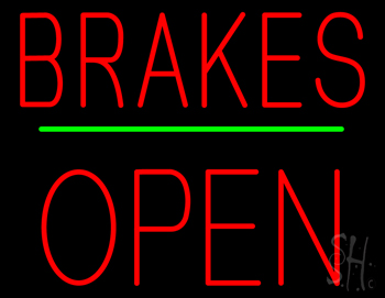 Brakes Open Block Green Line Neon Sign